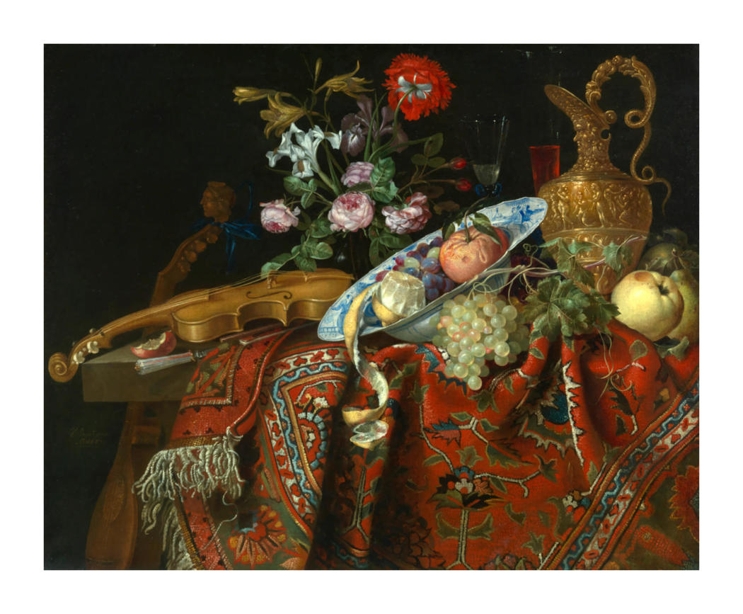 ジョエル・ペイネ、【A Chorus of Floralska】 Still Life with Violin, Ewer, and Bouquet of Flowers, 1657 by