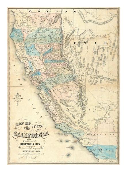 Map of the State of California 1853 by John B. Trask Paper