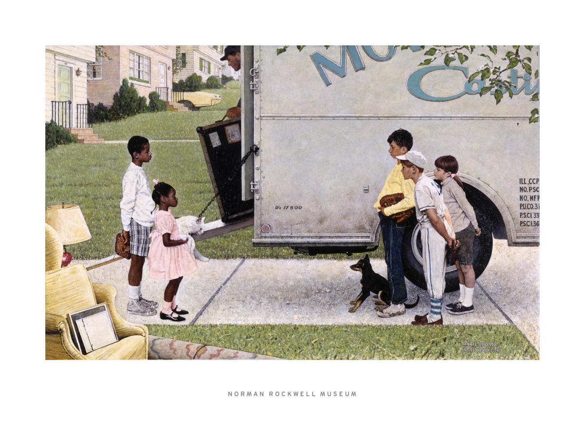 New Kids in the Neighborhood (Negro in the Suburbs, Moving Day), 1967 by  Norman Rockwell - Paper Print - Norman Rockwell Museum Custom Prints -  Custom Prints and Framing From the Norman Rockwell Museum