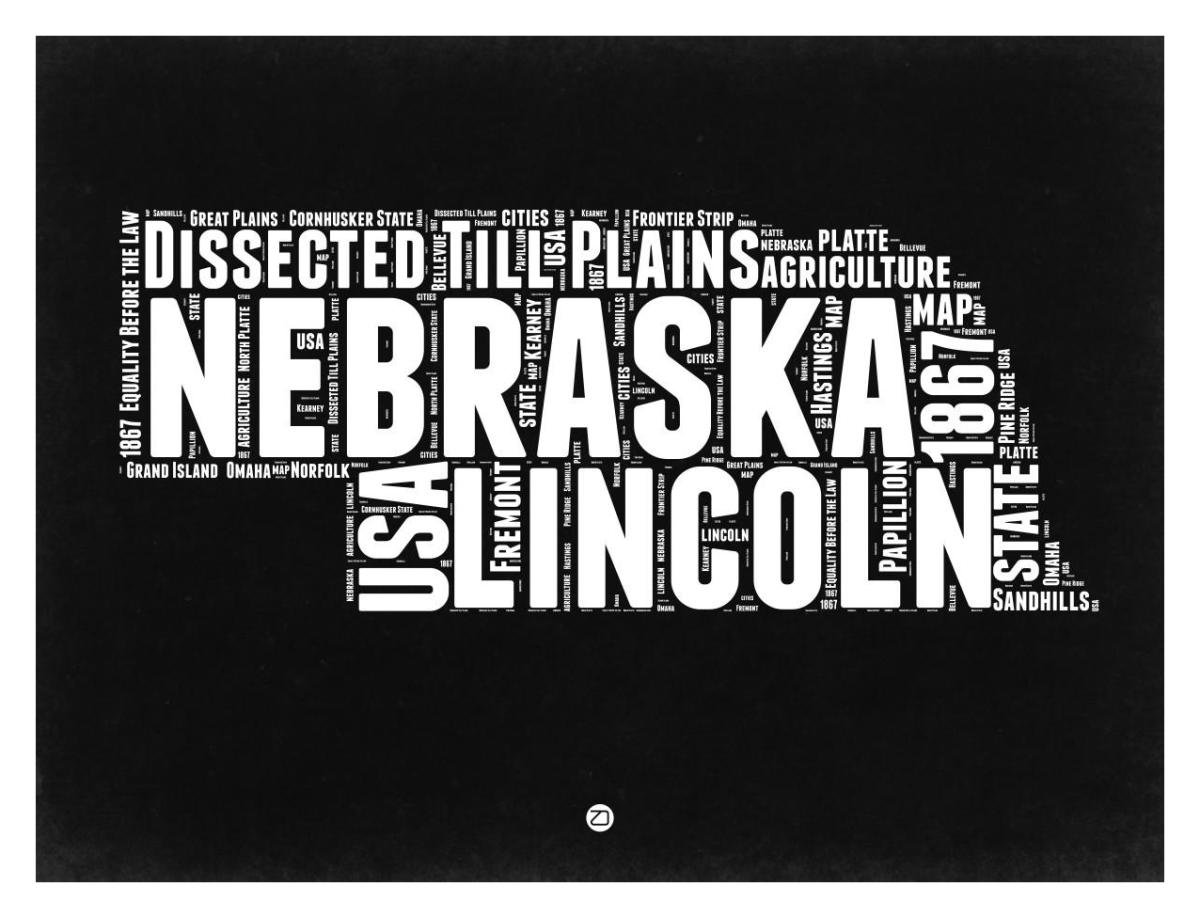 Nebraska Black and White Map by NAXART Studio Canvas Print at