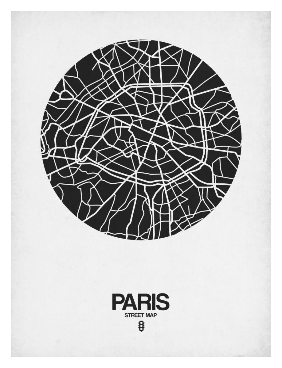 Paris Street Map Black on White by NAXART Studio - Canvas Print at  NAXART.com, image size:918x1200