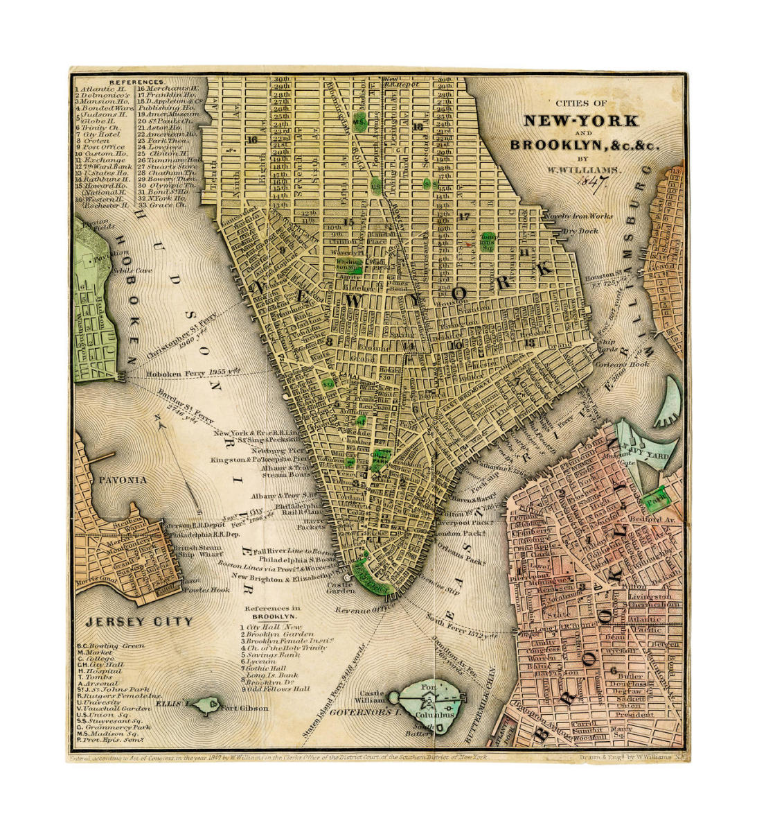 Cities of New-York and Brooklyn, 1847 by William Williams - Paper