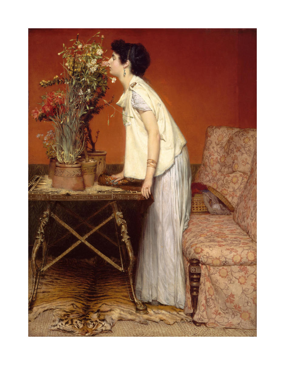 Woman and Flowers, 1868 by Sir Lawrence Alma-Tadema - Paper Print