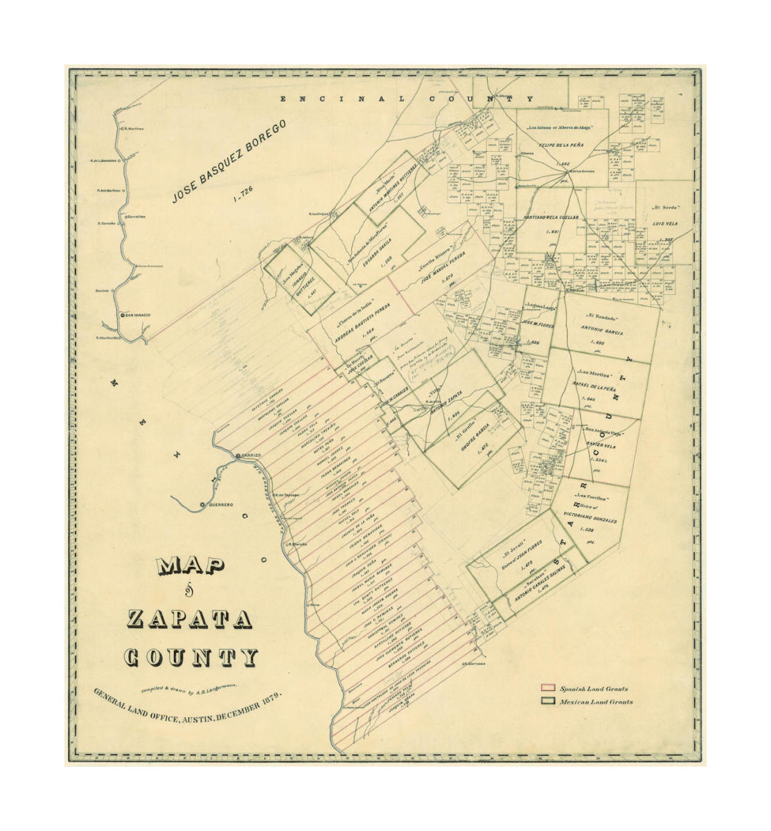 A B Langerman Map Of Zapata County 1879 Texas Capitol Gift Shop