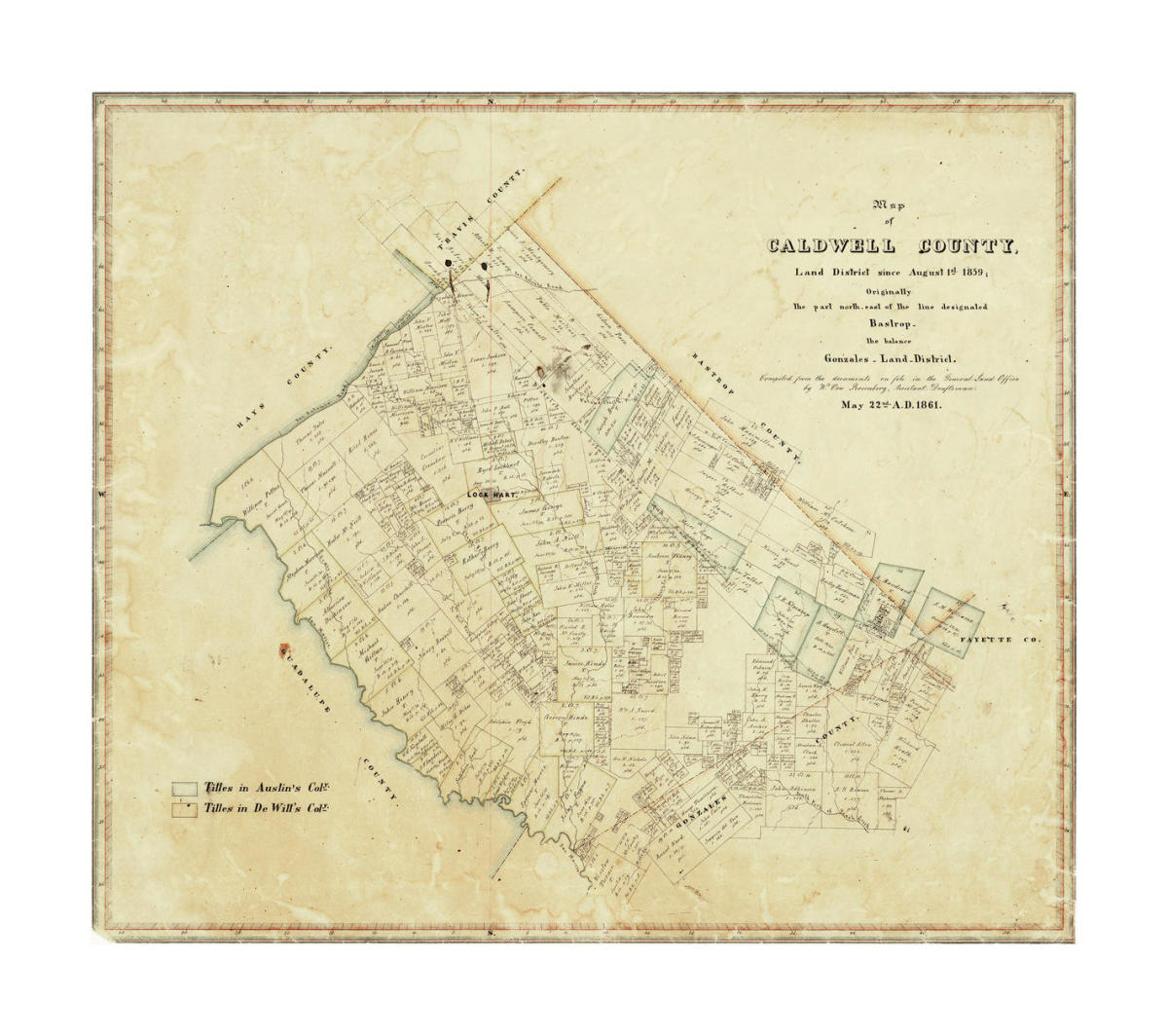 Caldwell County Texas Map W. Von Rosenberg Map Of Caldwell County, 1861 | Texas Capitol Gift Shop