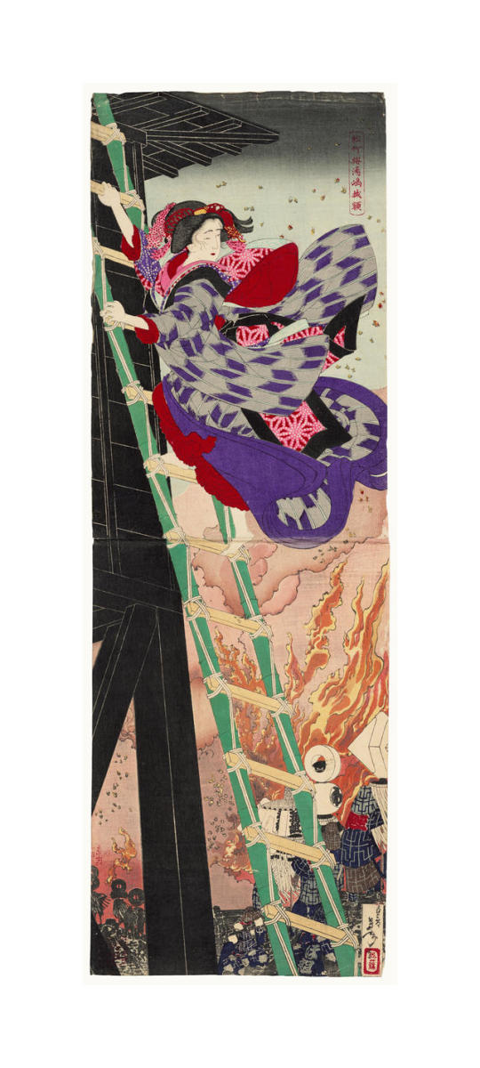 日本画 フーイーヤオ Yaoya Oshichi Climbing the Fire Watchtower to Look at her Burning