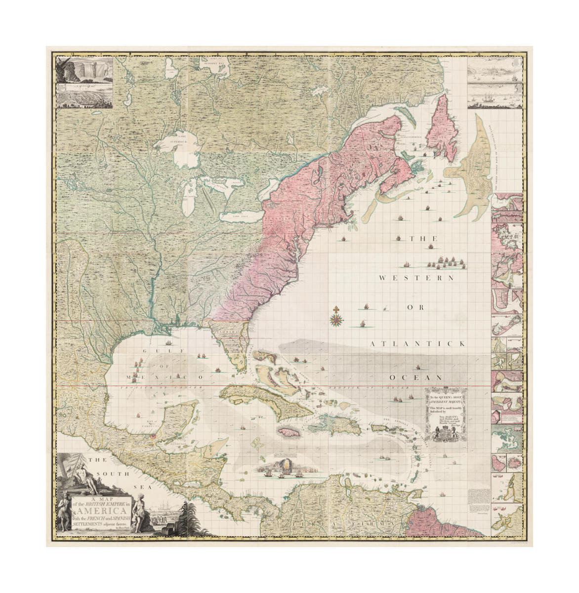 1733 The British Empire in America Vintage Historic Map 18x18 