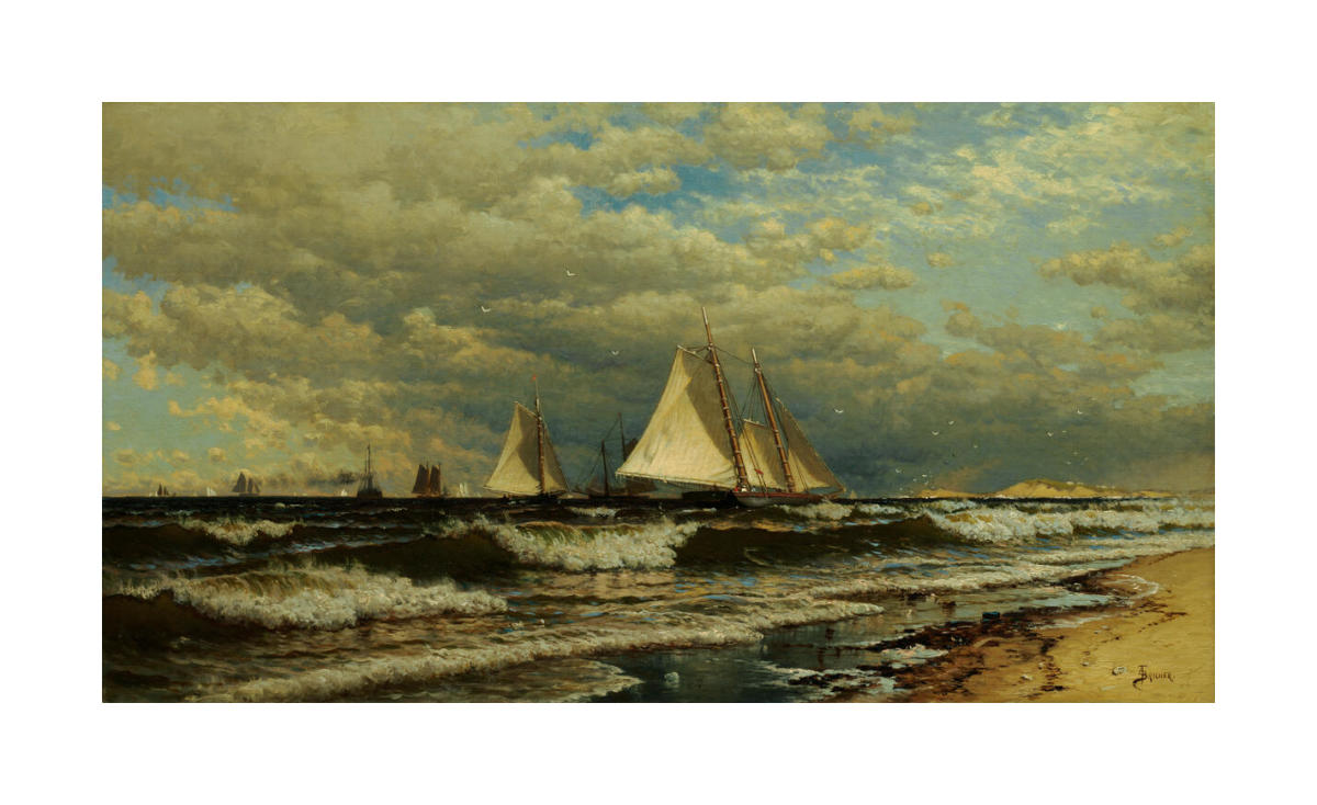 Richard Brough 油彩画 Schooner Close-Hauled, ca. 1883 by Alfred Thompson Bricher - Paper