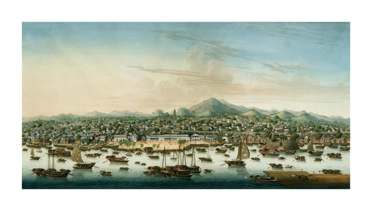 Panoramic View of Guangzhou with the Foreign Factories, about 1800 Panoramic View of Guangzhou with the Foreign Factories, about 1800